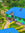 Aerial view of green building and blue roof - maternity clinic on Idjwi Island, DRC