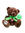 Small brown teddy bear with green Mozzo ribbon round it's neck and a white coffee bean stitched to the foot